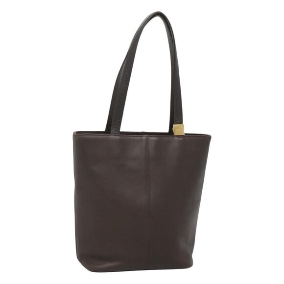 BURBERRY Tote Bag Leather Dark Brown Auth 119314 - Picture 1 of 16